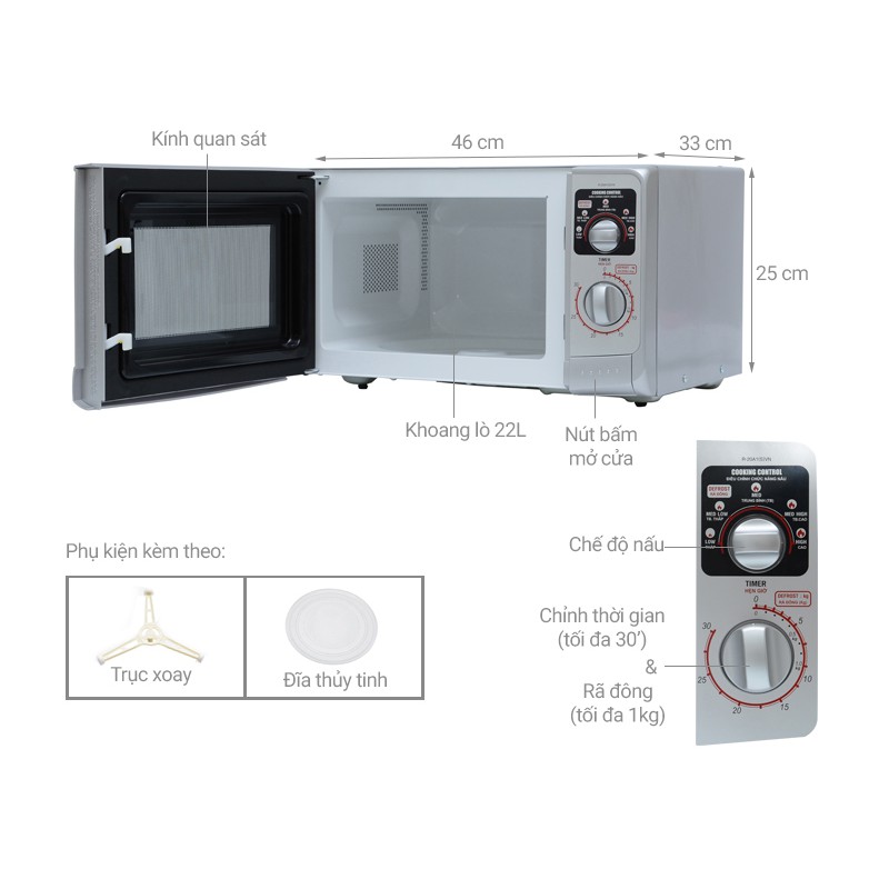 Lò vi sóng Sharp R-20A1(S)VN 22 lítVIS010IME09 GOGOM-1008