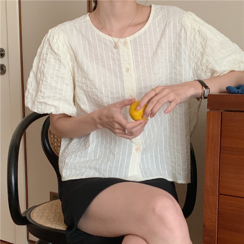 SUXI Áo Thun Tay Ngắn Cổ Tròn Màu Sắc Đơn Giản Phong Cách Vintage Hàn Quốc