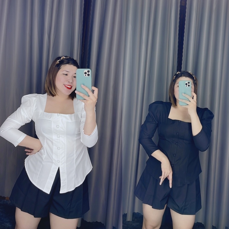 Áo cổ vuông nút bọc Bigsize 60-95kg
