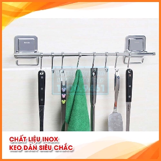 Giá kệ treo khăn phòng tắm, kèm móc treo đa năng inox 304, không cần khoan tường LOTI 9311