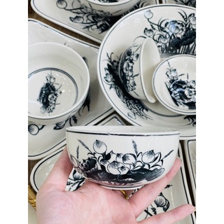Bộ bát đĩa đồ ăn màu cổ men rạn