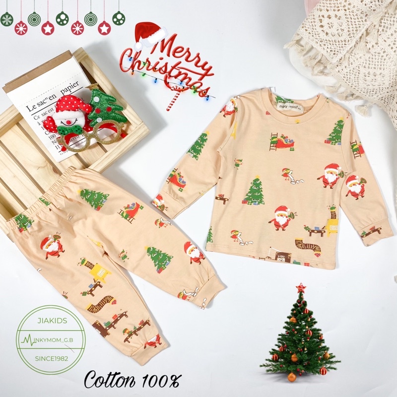 Bộ Dài Tay Thun Cotton Minkymom Noel 2021 cho bé từ 8kg đến 18kg