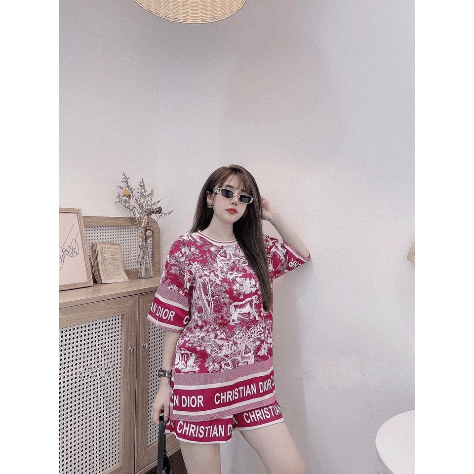 Set Bộ Đùi Form Rộng Thun Lạnh In 3D màu Hồng Tím