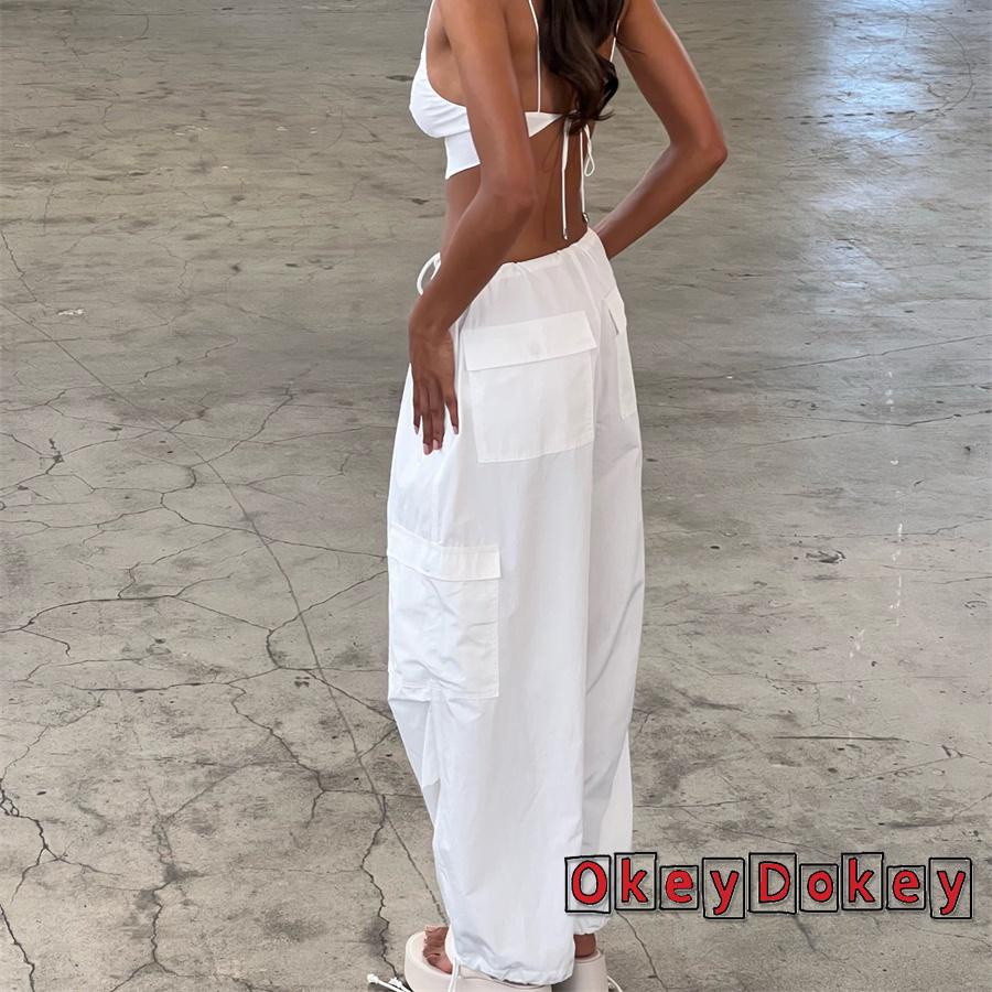 Quần Dài Thể Thao Dáng Rộng Màu Trơn Có Túi Lớn Và Dây Rút Thời Trang Xuân Hè Cho Nữ