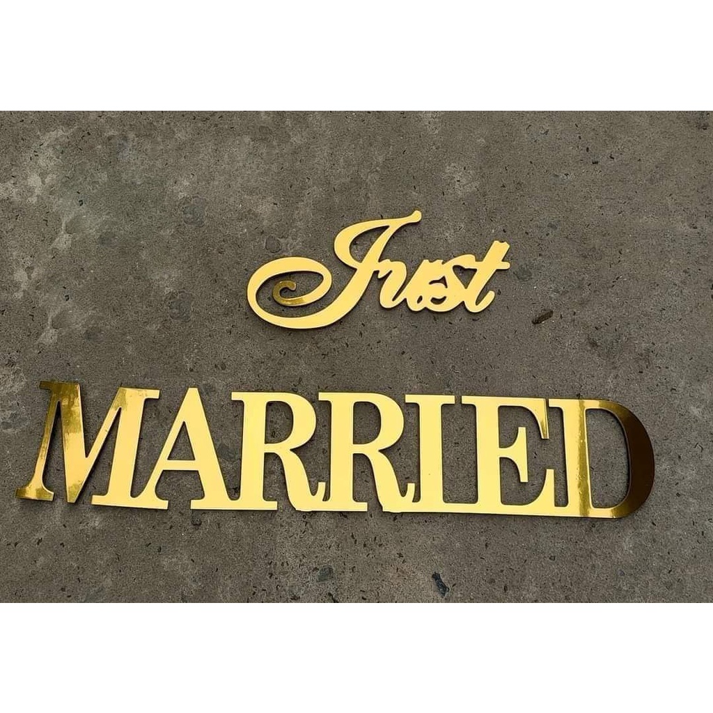 Chữ hỷ trang trí xe cưới Just Married nằm ngang 50cm trang trí xe cưới
