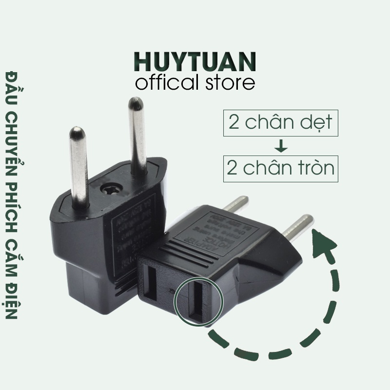 Đầu chuyển phích cắm 2 chân dẹt  sang 2 chân tròn  - Đầu chuyển phích 2 chấu dẹp sang 2 chấu tròn