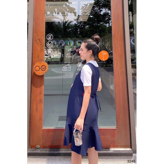 [HANNA] Đầm bầu yếm công sở màu đen size 40-70kg chất vải cao cấp mát mùa hè thấm mồ hôi tốt phù hợp mặc với áo thun