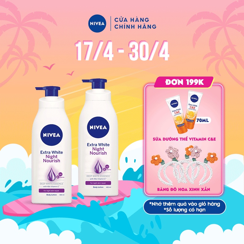 Bộ đôi Sữa dưỡng thể giúp săn da, dưỡng trắng Nivea ban đêm (400ml/chai)