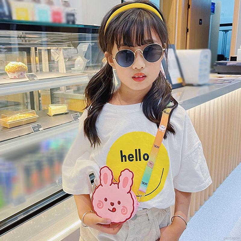 Túi đeo chéo bằng silicon mềm hình thỏ/gấu hoạt hình dễ thương đáng yêu cho bé