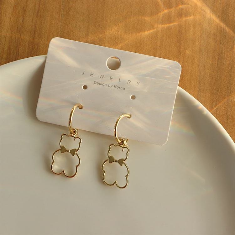 Bông Tai Hình Gấu Thắt Nơ Bằng Kim Loại Dễ Thương Phong Cách Hàn Quốc Cho Nữ