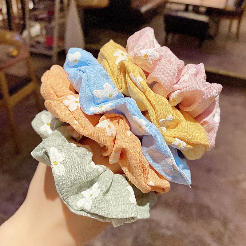 Dây chun buộc tóc vải scrunchies họa tiết hoa phong cách Nhật Hàn cực đẹp