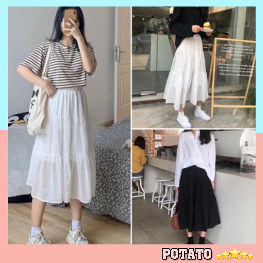 Chân Váy Dài Nữ voan tầng 2 lớp Vintage - Chân váy chữ A ngắn xòe 2 tầng