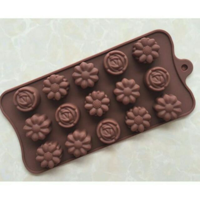 Khuôn hoa hồng cúc đào 15 viên silicon bông - kẹo dẻo sô cô la socola chocolate mould mold