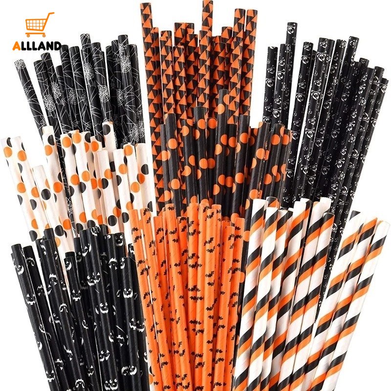 Set 25 Ống Hút Giấy Họa Tiết Halloween Độc Đáo
