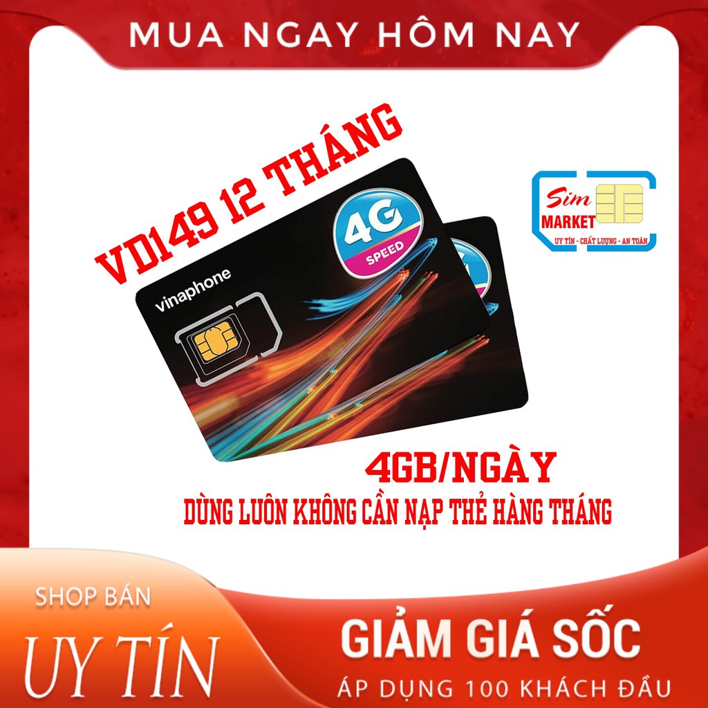 [SIÊU DATA] Sim 4G Vinaphone VD149 12 Tháng,Có 4Gb/Ngày Gọi Thoải Mái Nội Ngoại Mạng