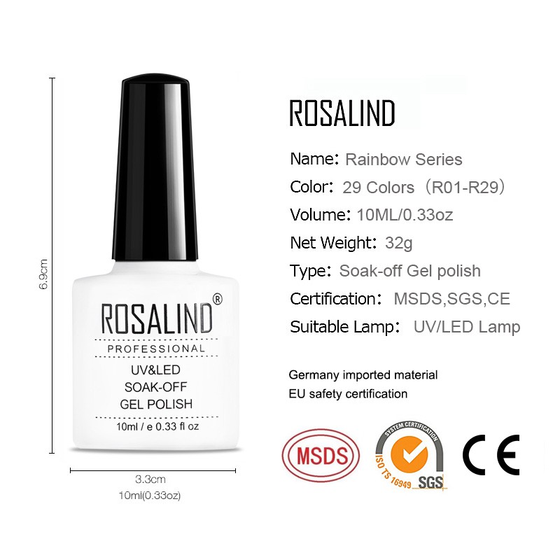 [Hàng mới về] Lọ sơn móng tay hiệu ứng bóng mượt thương hiệu ROSALIND 10ml