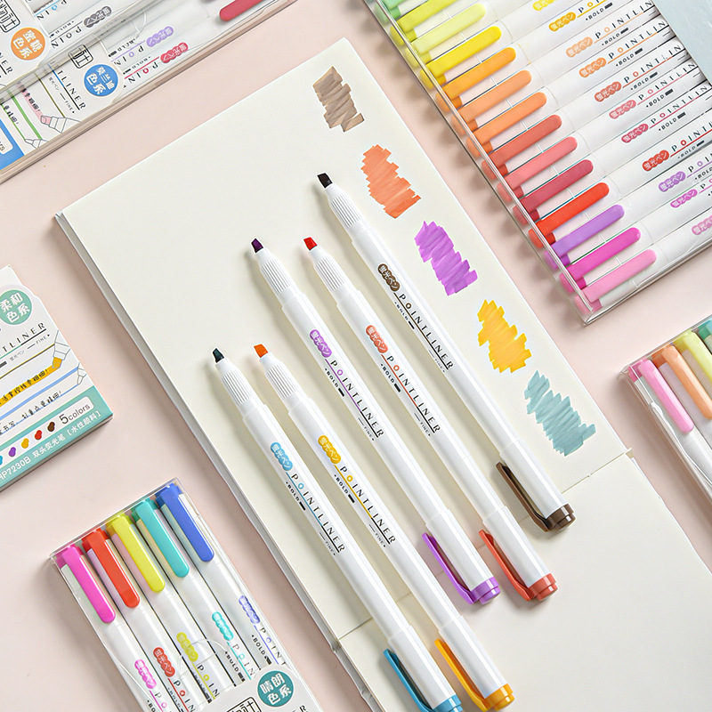 Set 5 Bút Đánh Dấu Hai Đầu Tiện Dụng Chất Lượng Cao