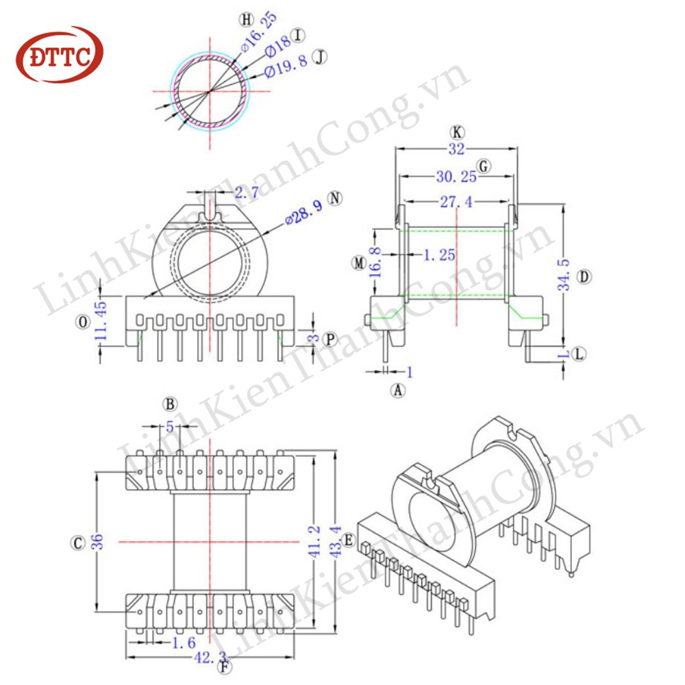 Biến Áp Xung EC4215 (8+8) Tròn Nằm