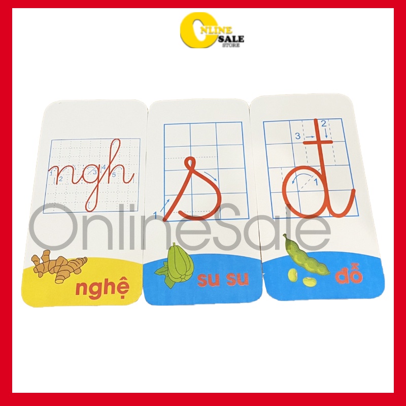 {Mẫu mới][42 Thẻ TO] Bộ thẻ học Flash Card chữ cái và chữ ghép thông minh 2 mặt cho bé kích thước 7x14cm