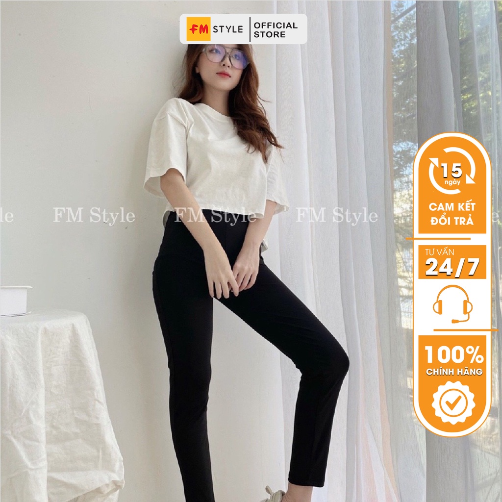 Quần legging dài nữ FM Style lưng cạp cao giữ nhiềt gen bụng vải thun ôm bó dày dặn tập gym yoga  cao cấp 210917001