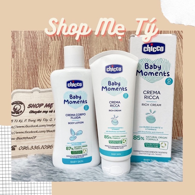 (DATE 2026) Sữa dưỡng Chicco Crema Ricca/ Crema Corpo chiết xuất Hạnh nhân Lotion/ Kem dưỡng body Chicco cho bé từ 0M+