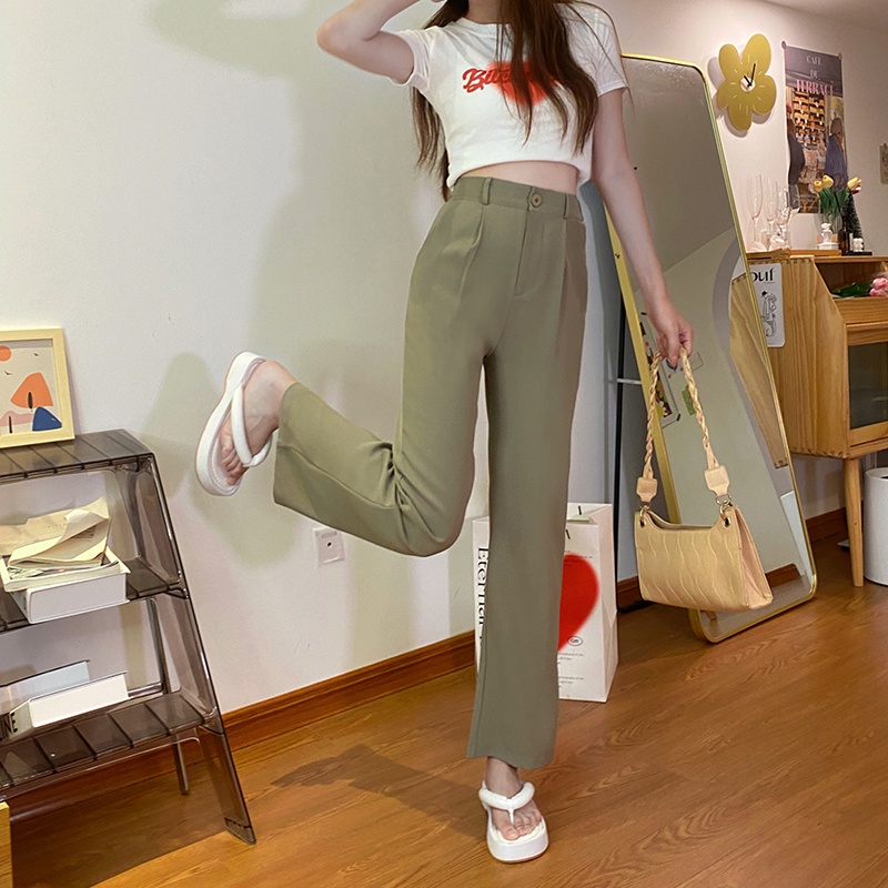 SUXI Quần Dài Ống Rộng Màu Sắc Đơn Giản Thời Trang Hàn Quốc Cho Nữ