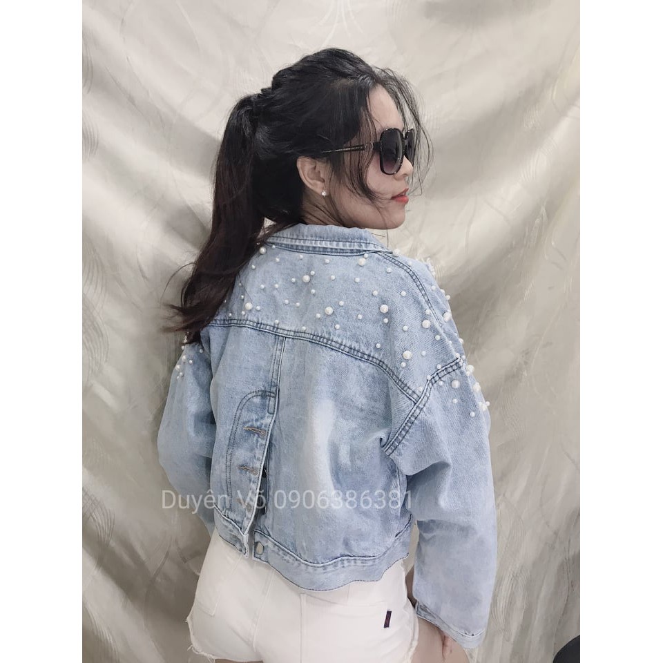 Áo Khoác Jean Nữ Đính Hạt Ngọc Cúc Lưng Hàng Hot Chuẩn Xịn DV0321 1 (Hình - video thật) - HÀNG MỚI VỀ