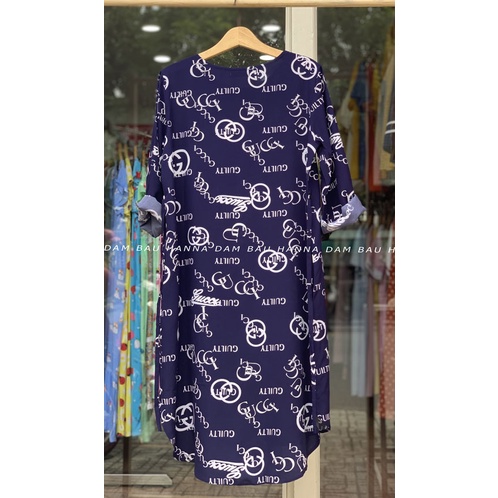 [SIZE 40-78KG] Đầm bầu công sở dáng suông fom A vải lụa mát không nhăn dễ thương mặc bầu và sau sinh cởi nút cho bé ty d