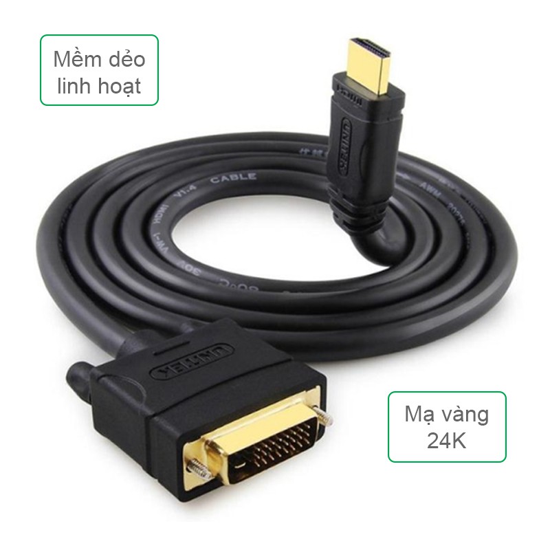 Dây cáp chuyển DVI ra HDMI - HDMI ra DVI ful HD1080P từ PC ra TV Màn hình LCD Máy chiếu 1.5M/2M/3/5M Unitek