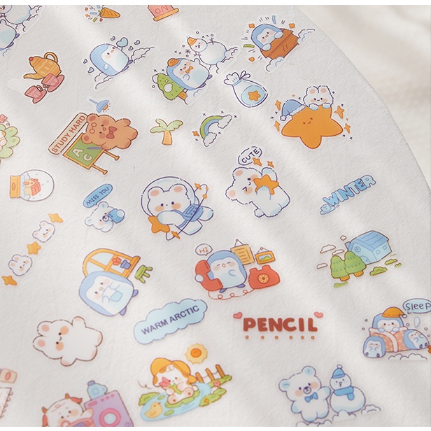 Túi 46 Miếng Dán Hình Thú Hoạt Hình Trang Trí Sổ Tay Cho Học Sinh