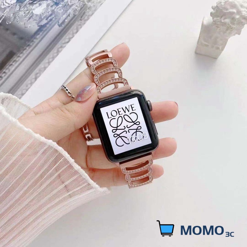 Dây đeo bằng kim loại đính đá thích hợp cho Smart watch Series 7 SE 6 5 4 3 2 1  45mm 41mm 44mm 40mm 38mm 42mm