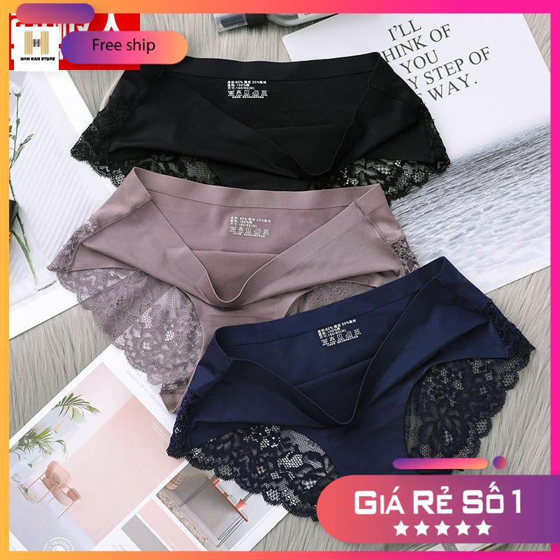 Quần lót 100% Cotton không đường may phối ren quyến rũ cho nữ