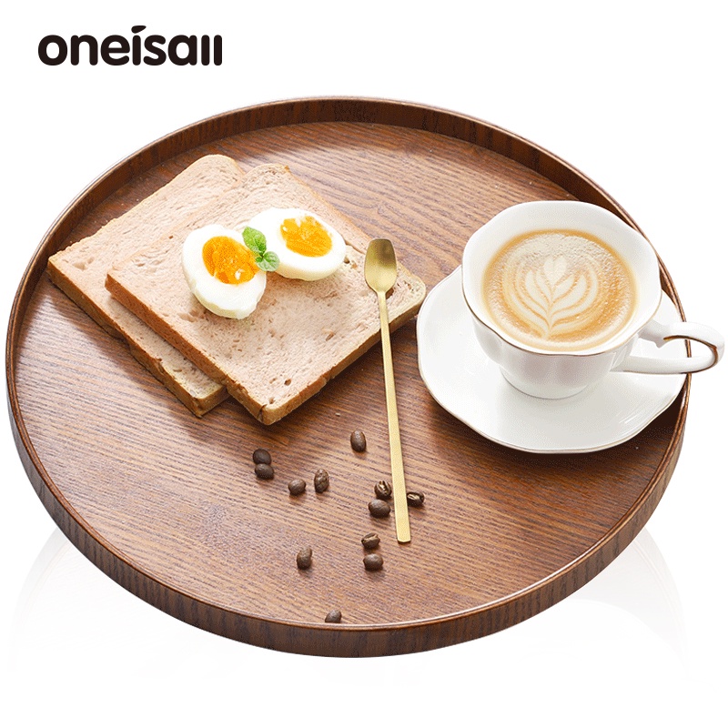 Khay trà ONEISALL bằng gỗ dáng tròn đơn giản sáng tạo cho bàn ăn