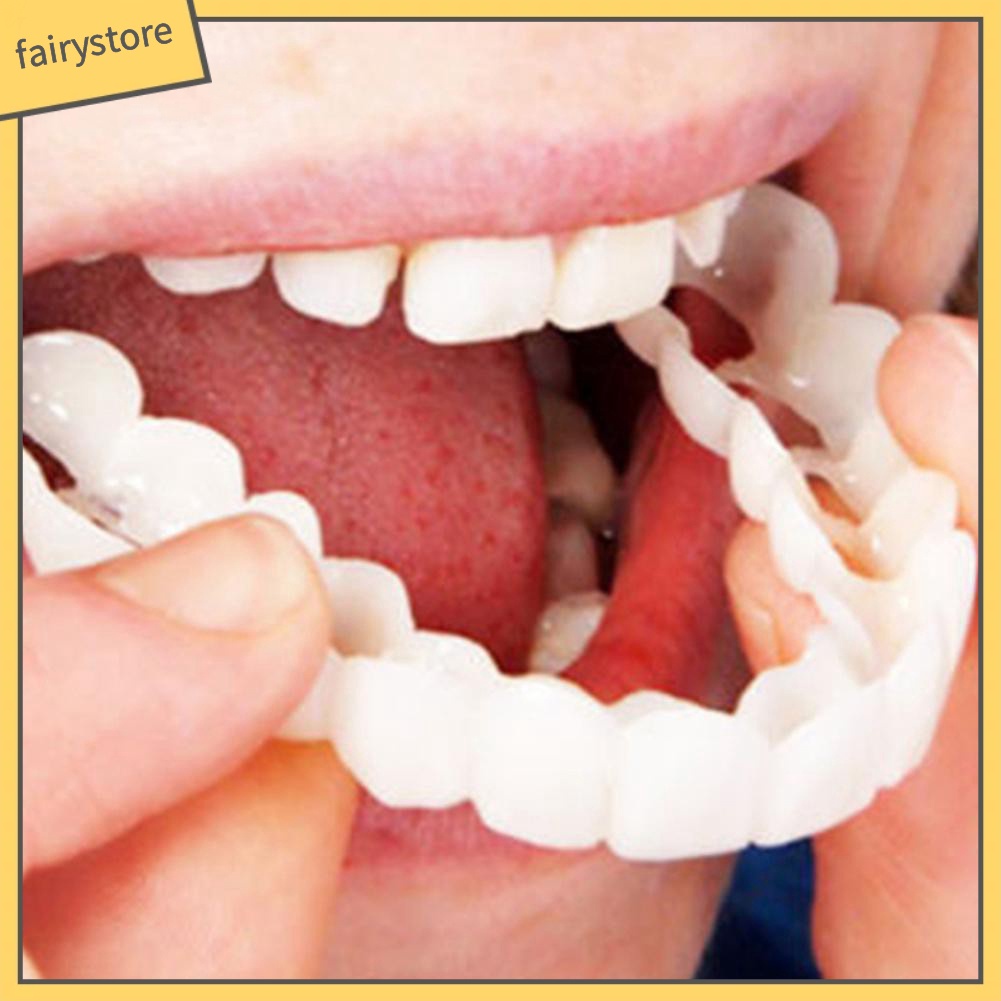 FS_2Pcs Silicone Simulation Upper Bottom Teeth Denture Whitening Fake Tooth Cover
