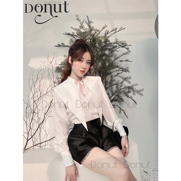 Elalin top-Áo trắng cổ tàu