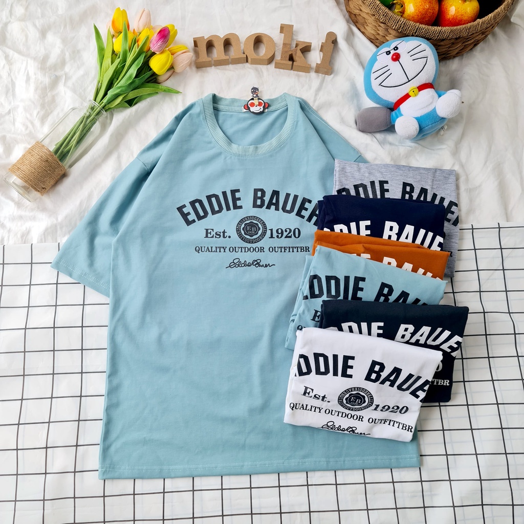 Áo phông áo thun nam nữ tay lỡ from rộng chất cotton 100% thoáng mát in hình chữ EDDIEBAUER