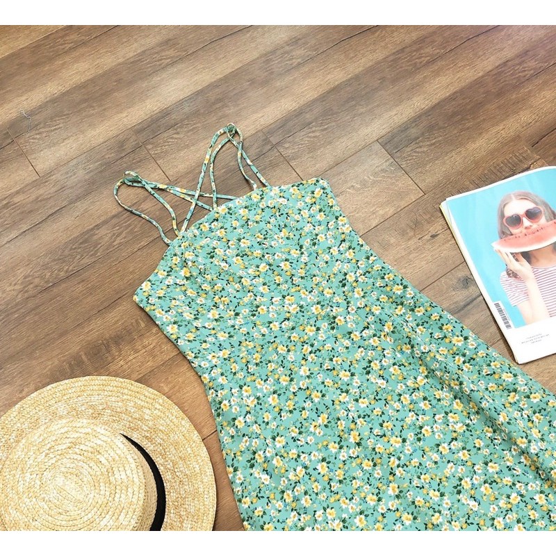 Đầm 2 dây đan dây chéo 2 màu midi Aholic V2443 | BigBuy360 - bigbuy360.vn