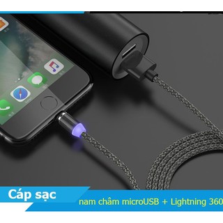 (CÓ LED) CÁP SẠC HÍT NAM CHÂM DÂY DÙ 1M CỔNG IPHONE/TYPE-C/ANDROID