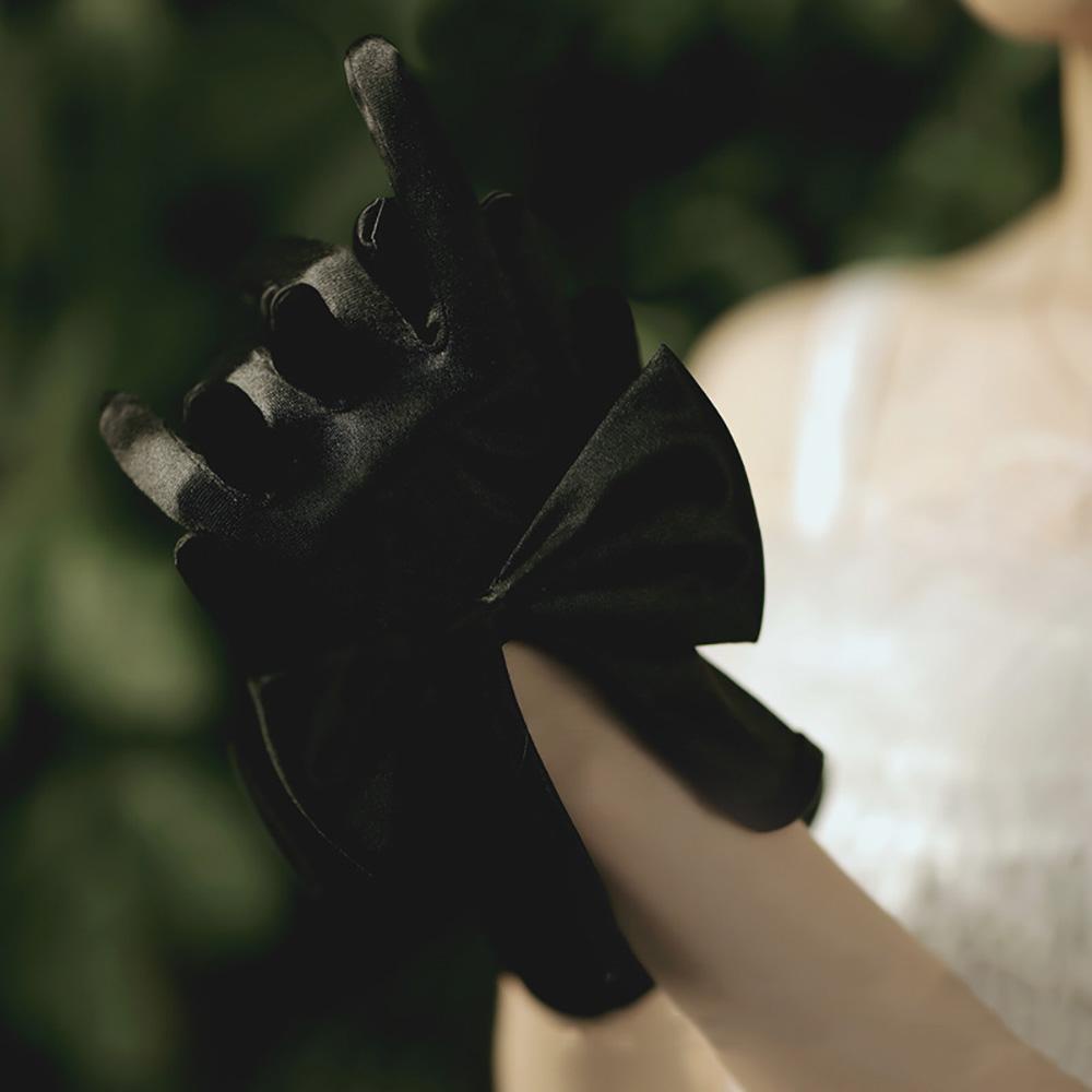 VANES1 Găng Tay Hở Ngón Đính Nơ Thanh Lịch Cho Nữ