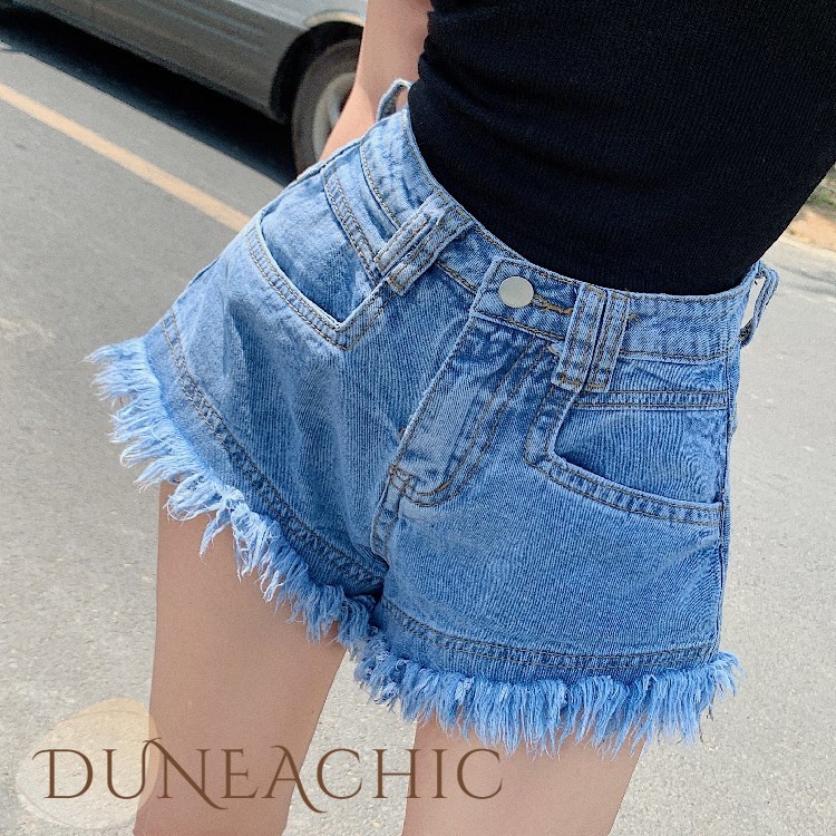 DUNEA Quần Short Denim Lưng Cao Ống Rộng Kiểu Dáng Quyến Rũ Cho Nữ