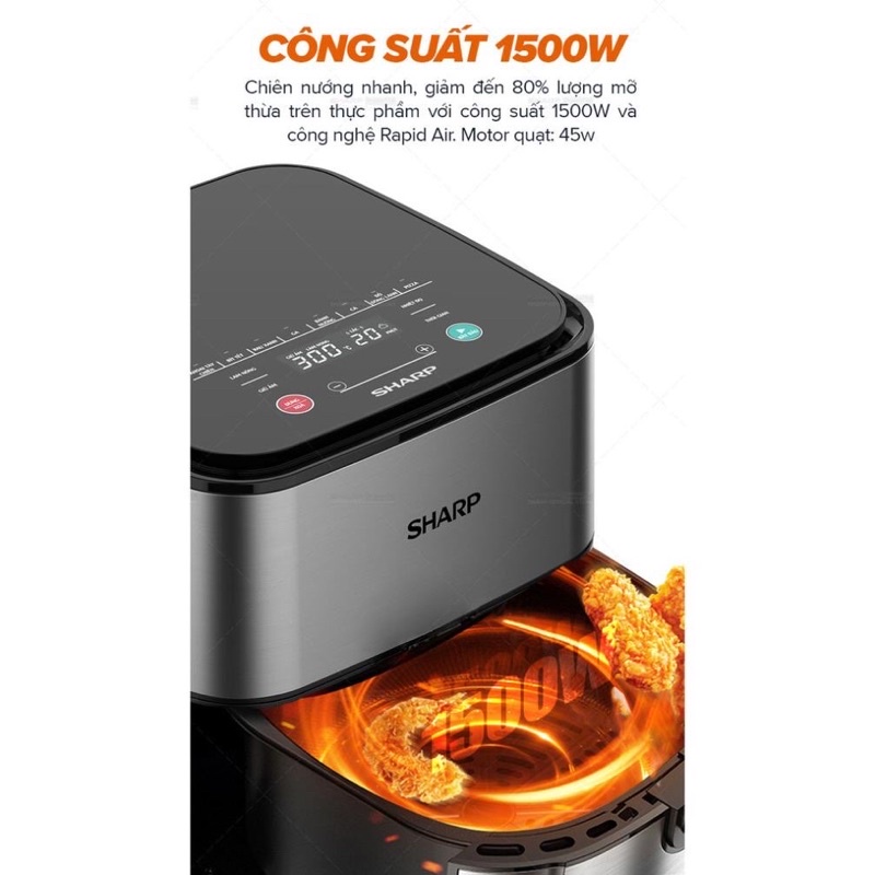Nồi Chiên Không Dầu Sharp KF-AF50EV-ST Chống Dính 5L