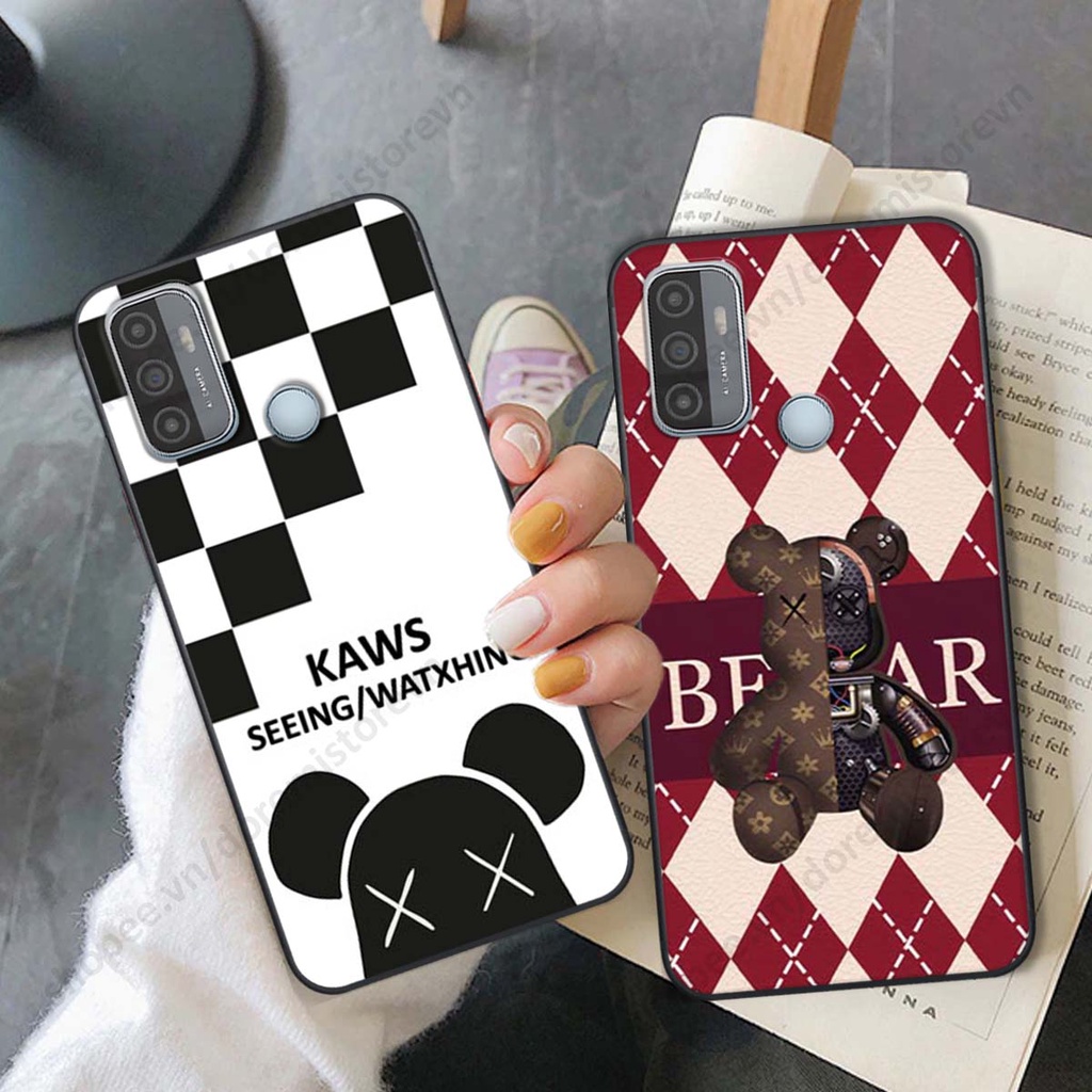 Ốp lưng Oppo A53 hình gấu bear, kaws họa tiết trắng đen black white thời trang