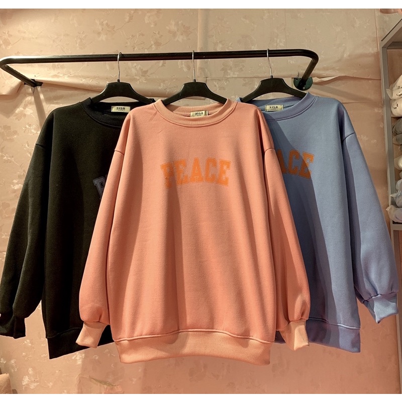 Áo Sweater nỉ trần bông in chữ PEACE dáng thụng (KÈM ẢNH THẬT)