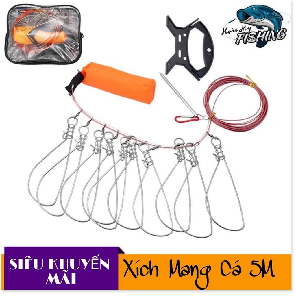 Xích Cá Đầy Đủ Phụ Kiện , Dây Xích Mang Cá, Móc Mang Cá 5M.. - Đồ Câu DHS