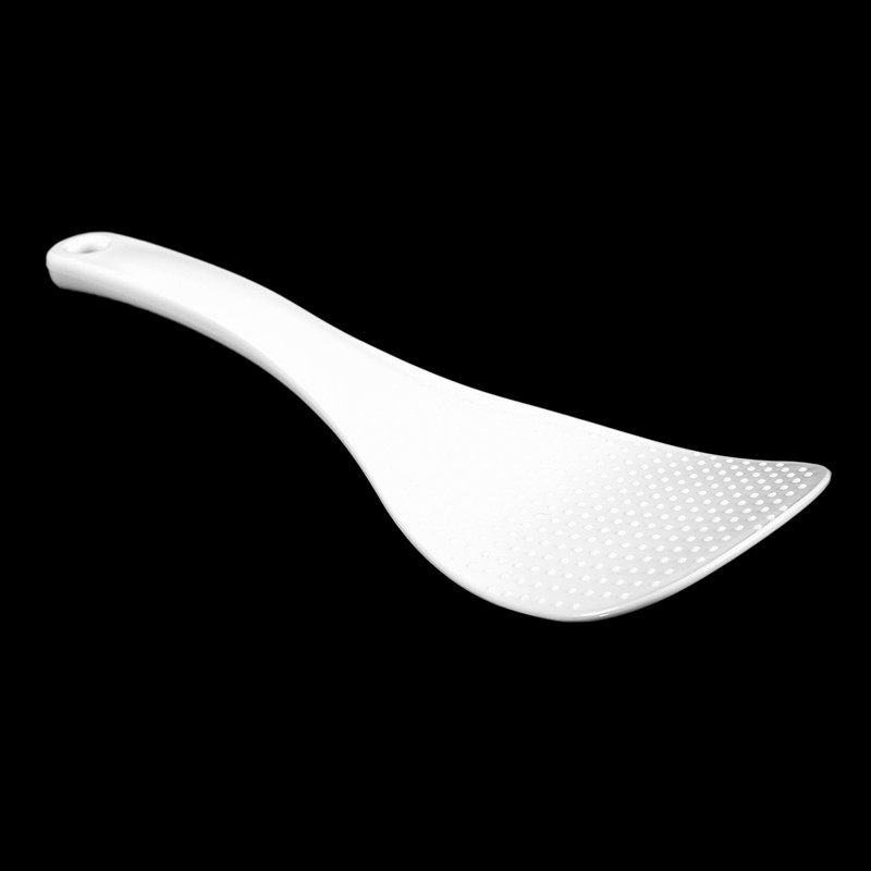 Kitchen Dotted White Plastic Flat Rice Scoop Paddle Meal Spoon