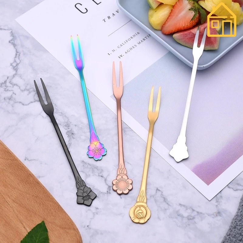 Nĩa ăn trái cây hình bông hoa bằng thép không gỉ xinh xắn