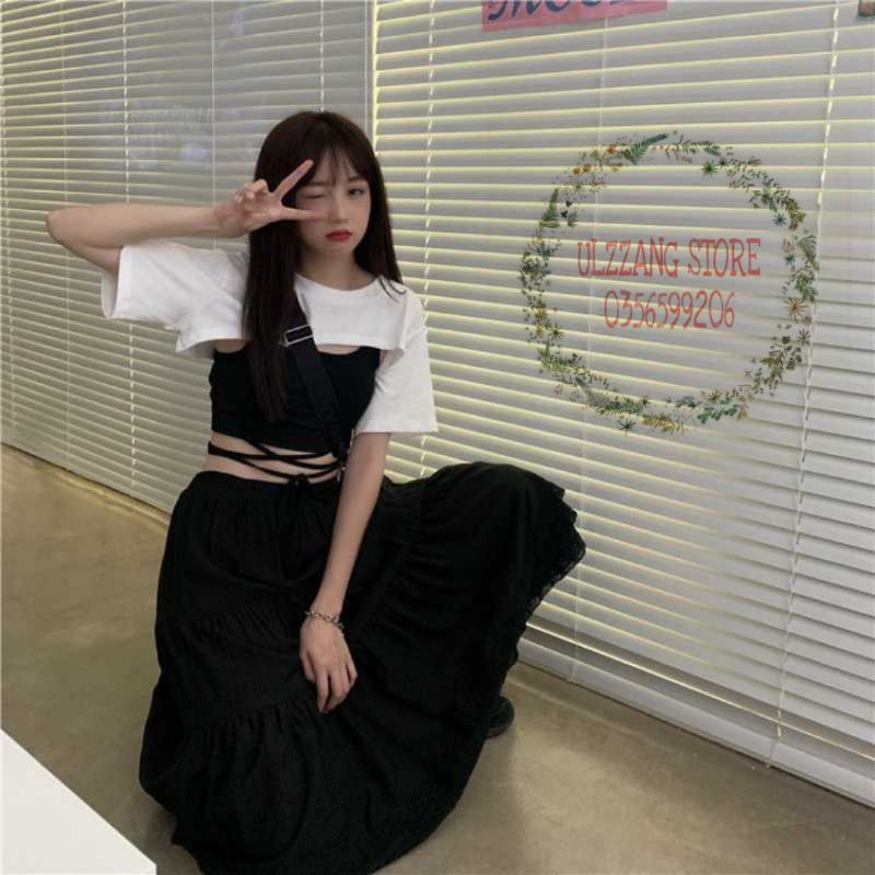 Set áo ba lỗ buộc dây eo kèm áo croptop xinh