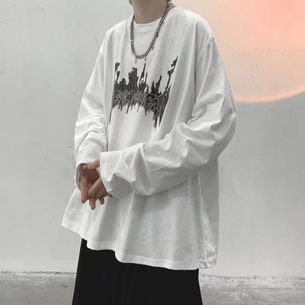 Áo Thun Tay Dài Dáng Rộng In Chữ Phong Cách Hip Hop Nhật Bản Thời Trang Cho Nam Và Nữ Size M-5XL