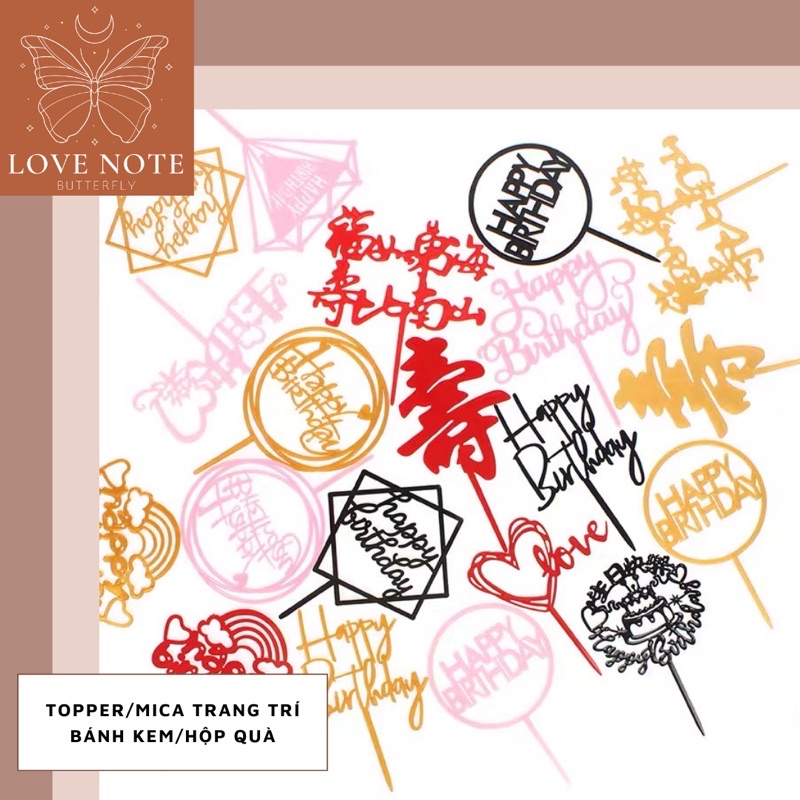 Topper/Tấm nhựa mica trang trí bánh kem sinh nhật, hộp quà tặng