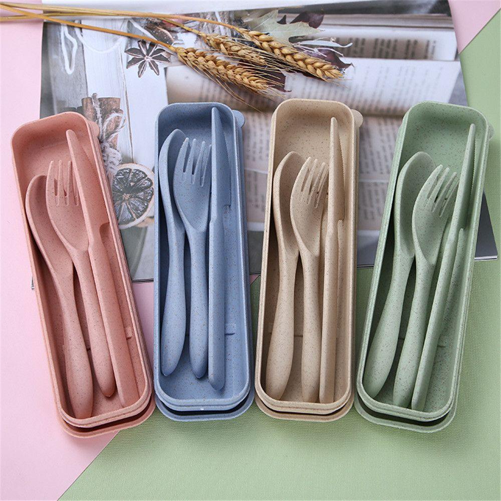 Set 3 Muỗng Nĩa Bằng Chất Liệu Rơm Lúa Mì Thân Thiện Với Môi Trường Dành